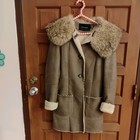 Women s French Tara Jarmon Sheepskin Leather With Coyote Fur Trim Coat