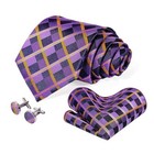 5pcs Tie And Pocket Square Set For Men  Silk Tie Gold And Purple Tie Set -139