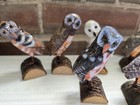 Vintage Hand Carved Hand Painted Wooden Owl Perched On Log Birds Nature Set Of 7