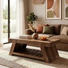 47   Modern Coffee Table 2-tier Wooden Rectangular Center Table For Living Room