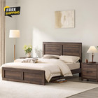 3 Pieces Bedroom Set  Queen Size Wood Platform Bed Frame And 2 Nightstands
