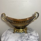 Colored Cut Glass French Style Bowl With Gold Overlay And Bronze Mount