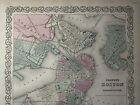 1870 Colton s Boston City Plan Hand Coloured Original Antique Map 17  X 14 
