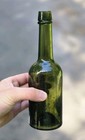 Crude 1860s Olive Green New England Small Cylinder Whiskey   Utility Bottle