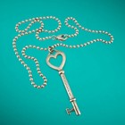 Vintage Tiffany   Co  Sterling Silver Heart Key Pendant Necklace