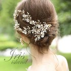 Bridal Pearl Clear Crystal Headpiece Clip Floral Wedding Accessory 6166 Gold