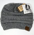 Cc Exclusives Hat Womens Os Gray Beanie Tail Messy Bun Ponytail Cable Knit