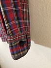 Karen Scott Womens Blouse M Christmas Tartan Plaid Velvet Trim Gold Embroidery