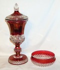 Vintage Westmoreland - Ruby Flash  Crystal   Ruby Stain  13  Covered Urn   Bowl