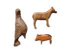 Folk Art Animals Antique Hand Carved Painted Pig Horse Bird Natural Wood