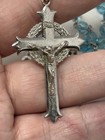 Vtg  Sterling Silver Rosary Blue Glass Beads Catholic Crucifix Signed