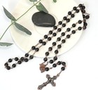 Natural Black Obsidian Vintage Design Rosary Stone Beads Necklace 8mm