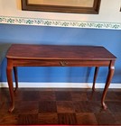 Vintage 48    Cherry Veneer Queen Anne Console Table Sofa Hall Entry Cabriole Legs