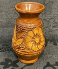 Vintage Korond Romanian Hand Made Folk Art Pottery Wood Look Flower Bud Vase