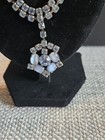 Vintage Blue Cabochon Rhinestone Necklace Bracelet Earrings Set Gold Tone Mesh