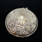 Vintage Pocket Compact Mirror Ornate Flowers Classic Baroque Heavy Patina Euc