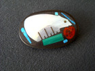Vintage Shows   Wells Southwestern Multi-stone Mop Bear Inlay Bronze Pin Brooch