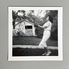 Vintage 1950s Woman Baseball Glove Action Photo White Dress Mid Century Sports