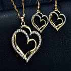 Womens Elegant Necklace Earrings Set Cubic Zirconia Love Heart Pendant Jewelry