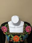 Black Mexican Handmade Embroidered Blouse  -m-3 4  Sleeve