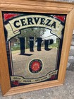 Miller Lite Cold Beer Wood Frame Mirror Bar Pub Sign Glass 22    X 29    Vintage