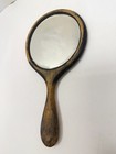 Vintage Primitive Carved Wood Handheld Vanity Mirror Beveled Glass Rustic 10 5 