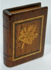 Vintage Inlaid Wooden Book Shaped Match Holder Puzzle Box  Satinwood Maple Leaf