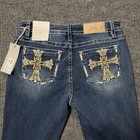 Miss Me Jeans Women Size 30 X 32 Stretch Mid-rise Bootcut Embellished Cross New