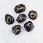 Pagan Symbol Stones  set Of 6  New Engraved Black Agate Witch Runes W  Pouch
