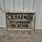 Vintage C h  Harmon Plumbing Heating Contractor Double Sided Wood Sign