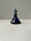 Steven Glass Art Studios Blue Iridescent Pulled Feather Glass Perfume Bottle