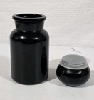 Vintage Apothecary Solid Black Glass Jar Bubble Lid Seal Made In Belgium 9  Rare