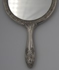 Vintage 6 25  Ornate Silverplated Hand Mirror Floral Vanity Makeup Mirror - Read
