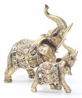 Set Of 2 Feng Shui Gold Elephant Trunk Statue Lucky Figurine Gift Home Decor 