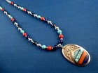 Navajo Sterling Silver Inlay Pendant By Richard Begay  22 5  Bead Necklace