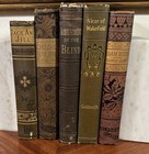 Lot 5 Vintage Red Brown Gilt Antique Victorian Decor Staging Hardcover Books