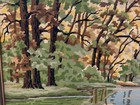 Vintage   needlepoint   landscape   wall   art         autumn   forest   scene         44  21   framed   ooak