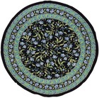 French Floral Round Cotton Tablecloth 70  Blue On Black