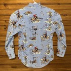 Vintage Western Pearl Snap Mens Small Rodeo Bolo Tie All Over Print Cowboy Blue