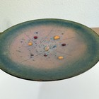 Mid Century Modern Enamel On Copper Footed Plate Bowl Abstract Studio