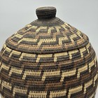 Vintage South African Tribal Handwoven Palm Leaf Lidded Storage Basket Large 18   