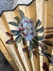 Gold Asian Wall Fan 26  Hand Painted Flowers Small Birds Red Bamboo