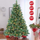 Christmas Tree With Lights Snow Flocked Pine Cone 4 5 6 7ft Xmas Home Decoration