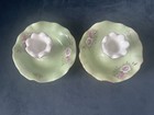 Lefton Candle Holders Vintage 1984 China Floral Green Pink Rose Candlestick Set