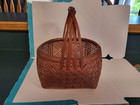 Vintage Handwoven Bamboo Basket With Loop Handle     Small 8   Gathering Basket