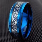 8mm Tungsten Carbide Blue Ring Celtic Dragon Blue Carbon Fibre Men s Jewelry