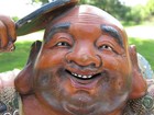 Japanese Kutani Hotei Laughing Buddha Moriage Large 14 1 2 Meiji Pottery Antique