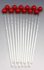 12 Vintage Mid Century Hand Blown Glass Swizzle Sticks Straws W  Red Cherry Tops