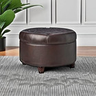Home Decor   Button Tufted Faux Leather Round Storage Ottoman   Ottoman With Sto