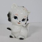 Vintage Ceramic Big Eye Kitten Figurines Pair Black White Cat Collectible Decor